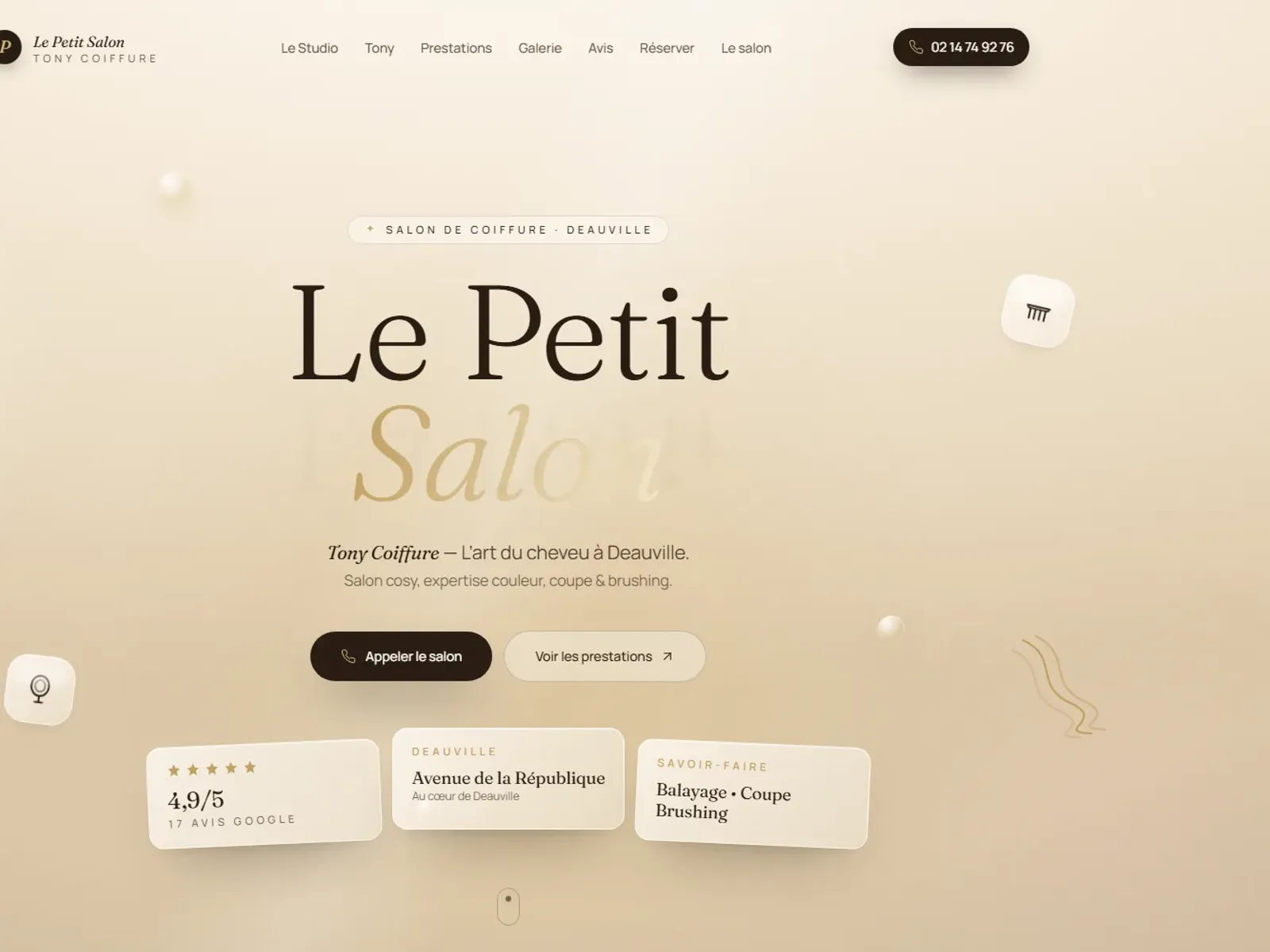 Site Le Petit Salon à Deauville — hero « L'art du cheveu »